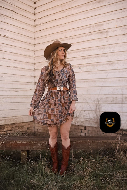 Coastal Cowgirl Dress | Western Check Print Cowgirl Mesh Dress