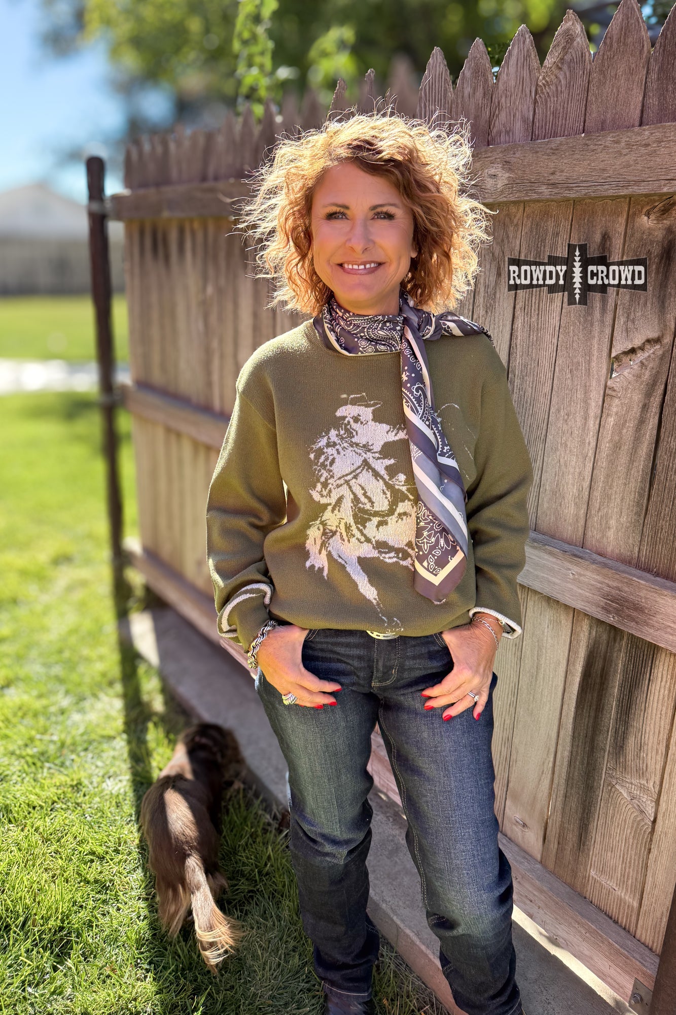 Olive Wild & Western Sweater | Western Cowgirl Bronc Rider Knit Sweater