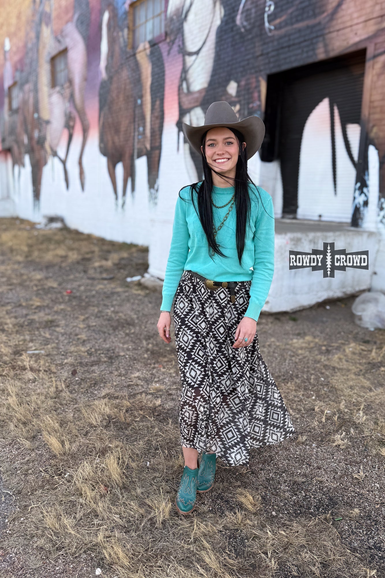 Stockman Skirt | Western Aztec Cowgirl Maxi Skirt Smocked Waist
