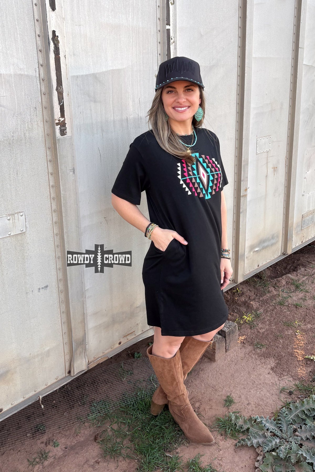 Desert Rose Dress | Western Aztec Cowgirl T-Shirt Dress