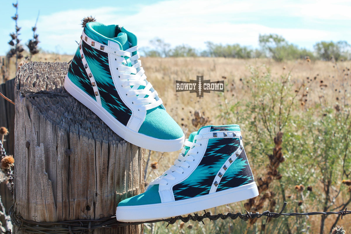 Heartland Hightops | Western Cowgirl Aztec High Top Sneakers Turquoise