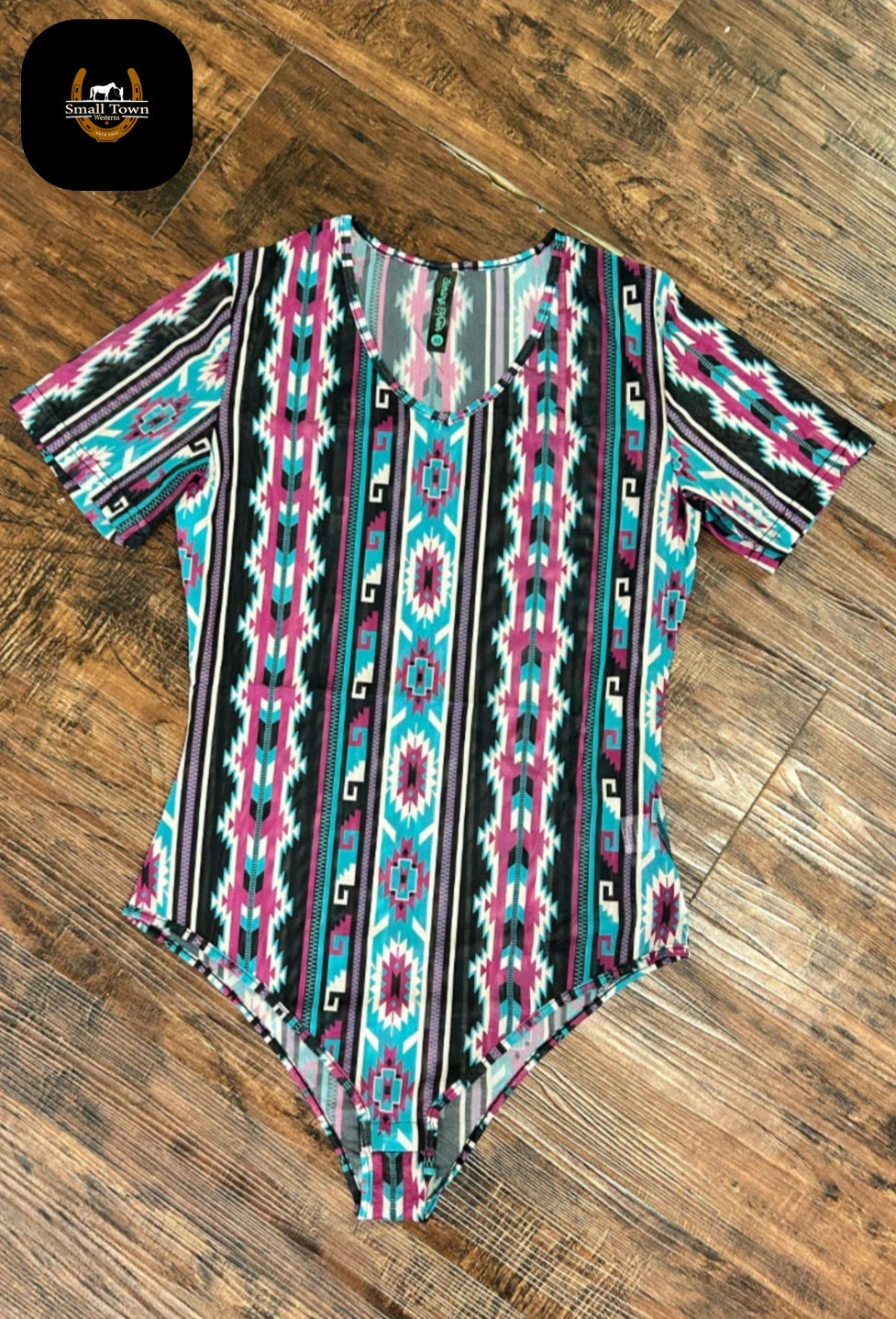 Take It Easy Bodysuit | Western Cowgirl Aztec Mesh Bodysuit