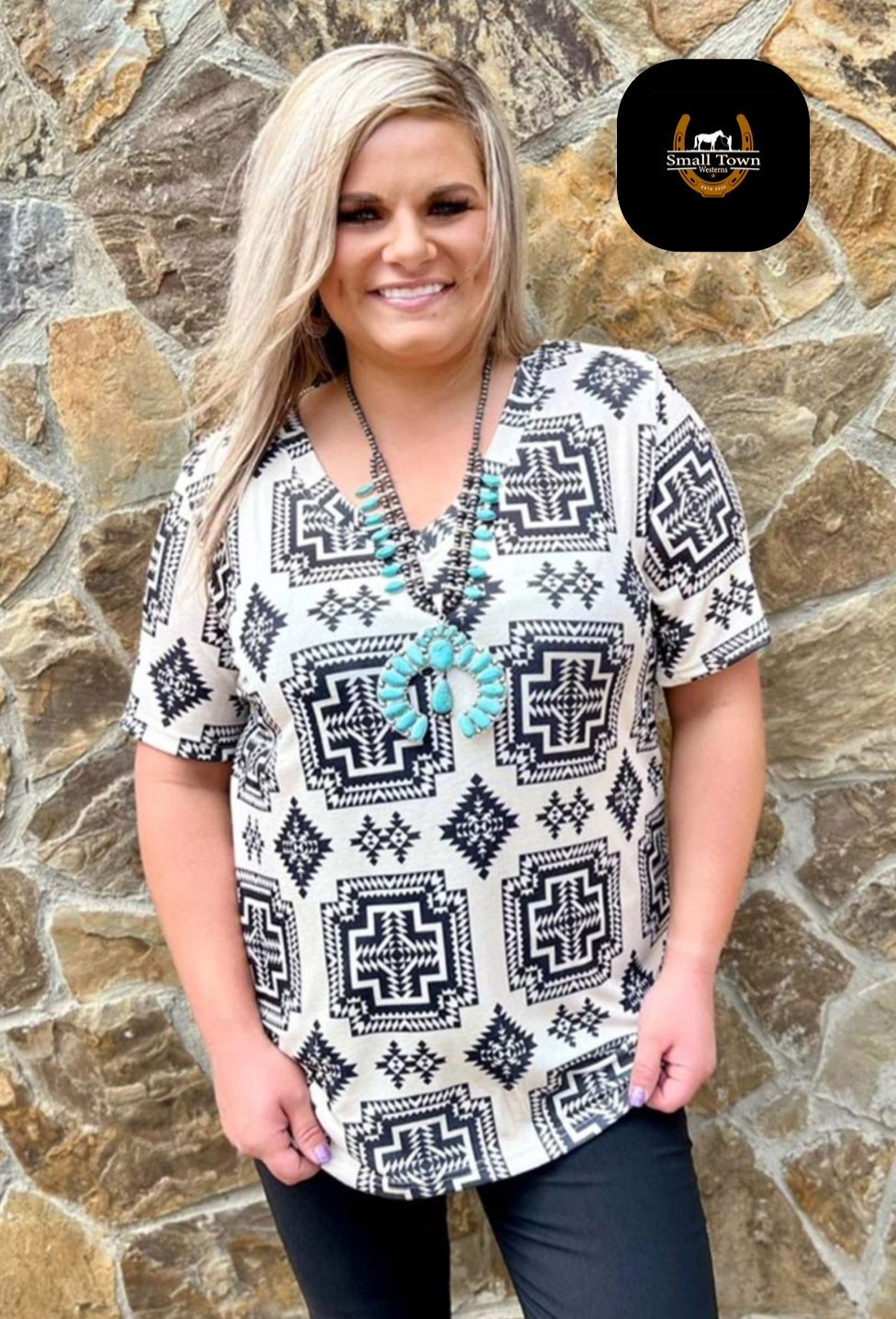 Wild As You Top | Western Aztec Cowgirl V-Neck Short Sleeve Top