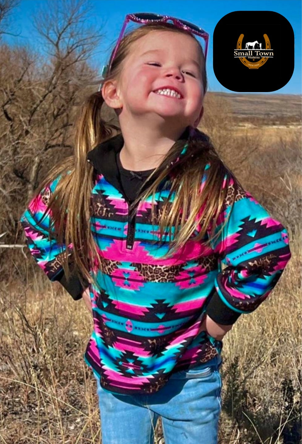 Country Bumpkin Pullover | Western Kids Girls Leopard Pink Turquoise Pullover