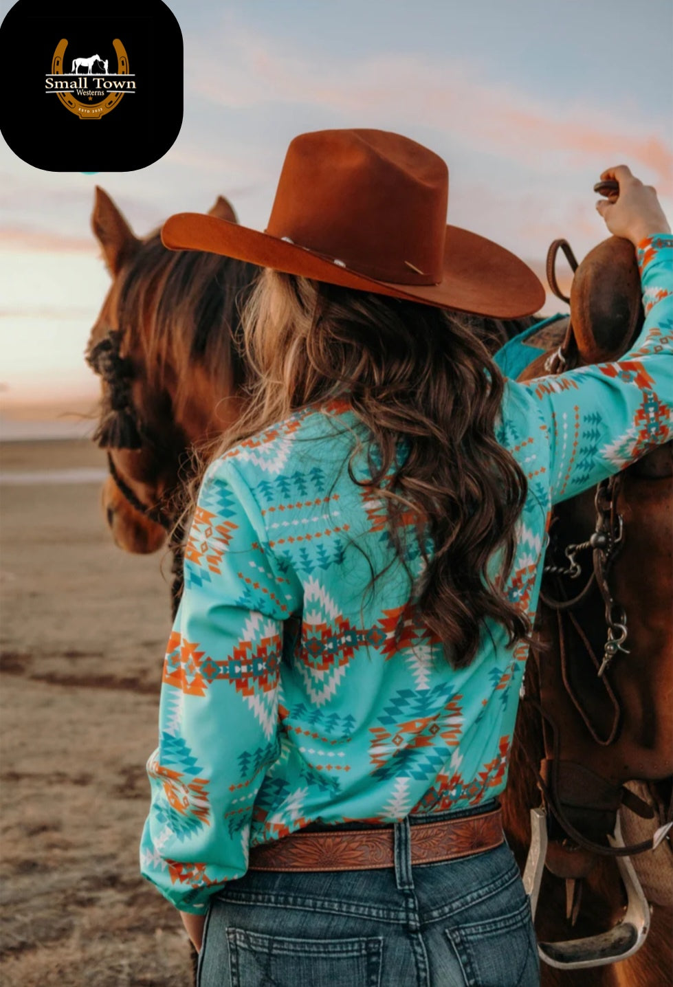 Choctaw Bingo Pearl Snap | Western Cowgirl Aztec Pearl Snap Button-Down Turquoise