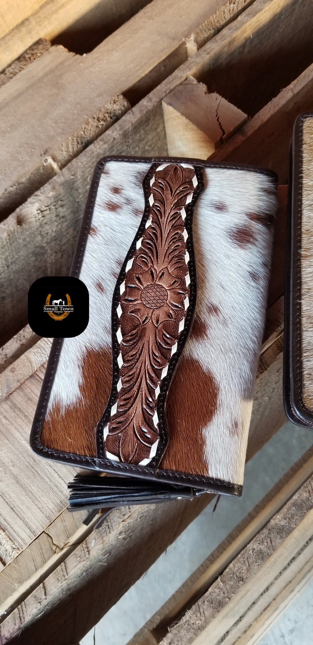 Zelda Cowhide Wallet | Western Cowgirl Genuine Hair-On Hide Tooled Leather Wallet