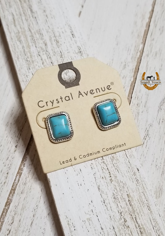 Square Faux Turquoise Studs | Western Cowgirl Turquoise Stud Earrings Silver