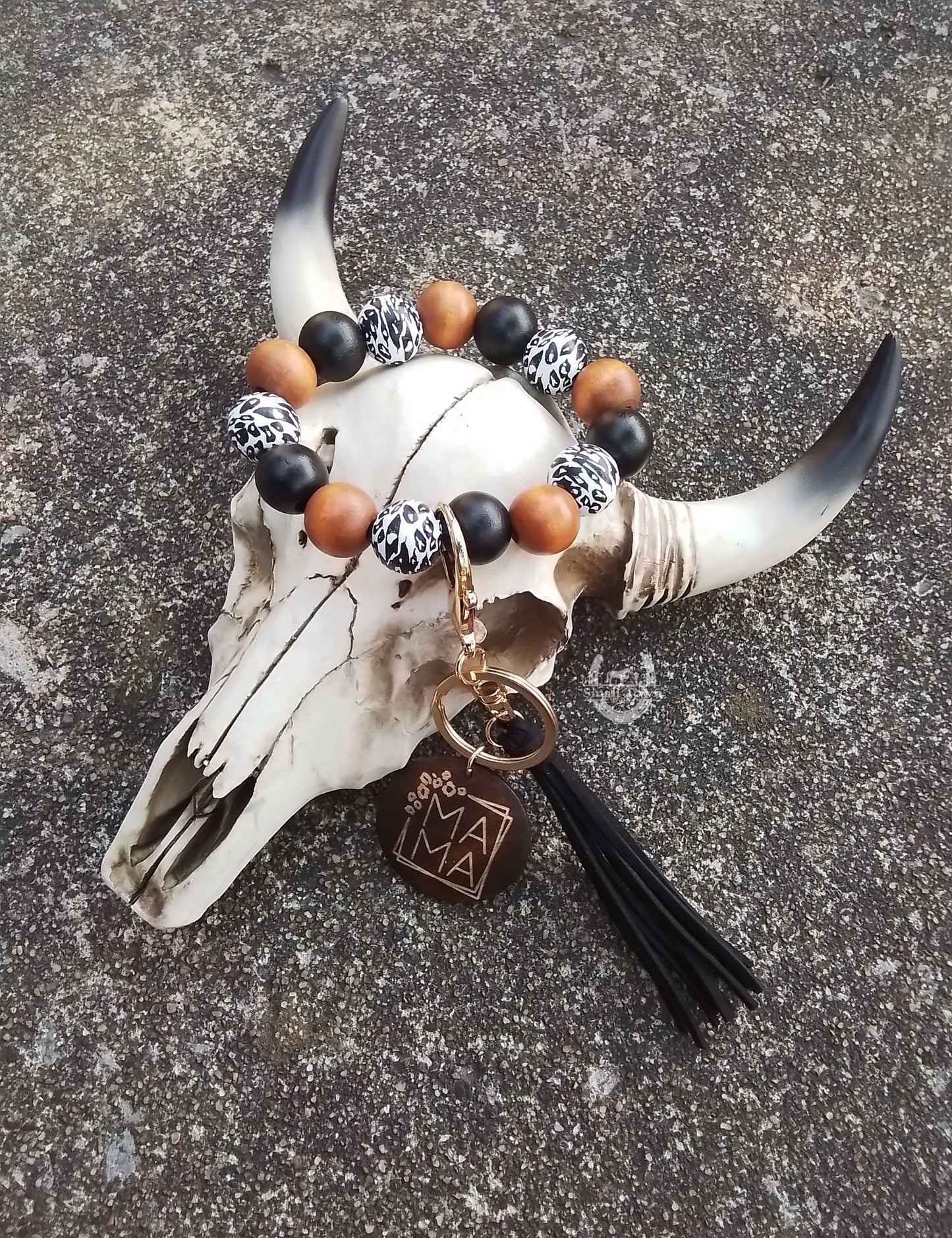 MAMA Keychain | Western Cowgirl Mama Beaded Keychain Leopard Print