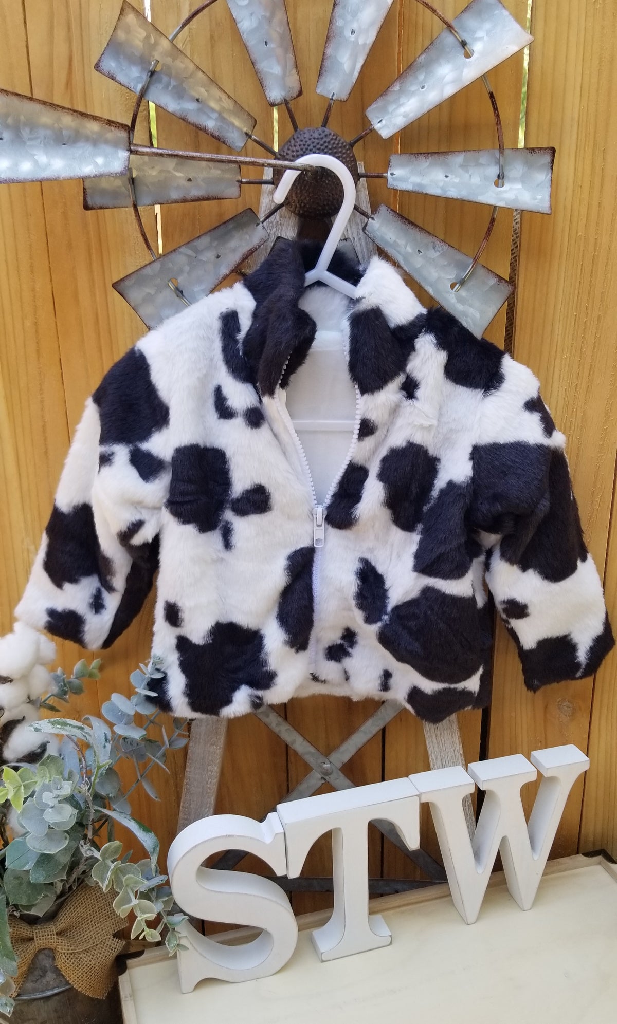 Plush Cowprint Jacket | Western Baby Cow Print Plush Zip-Up Jacket