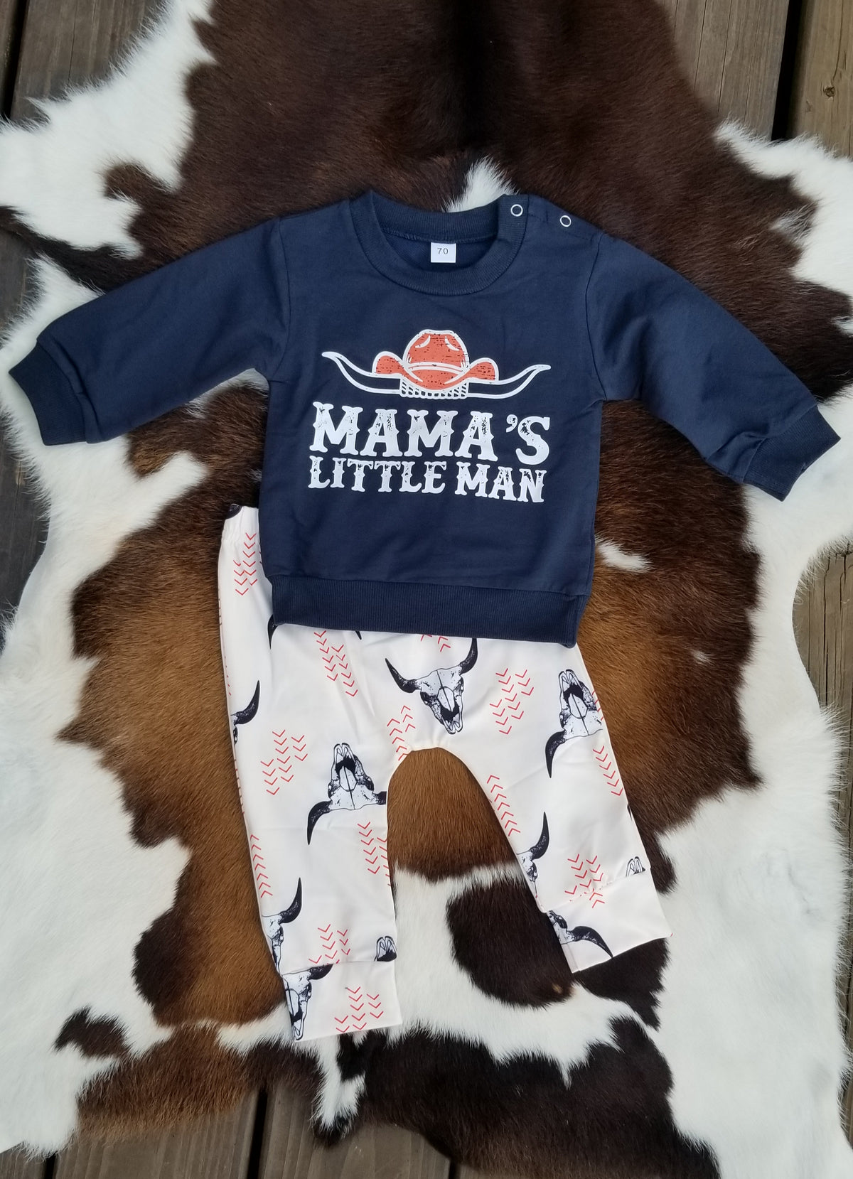 Mama's Little Man Baby Boy Set | Western Baby Boy Sweatshirt & Pants Outfit