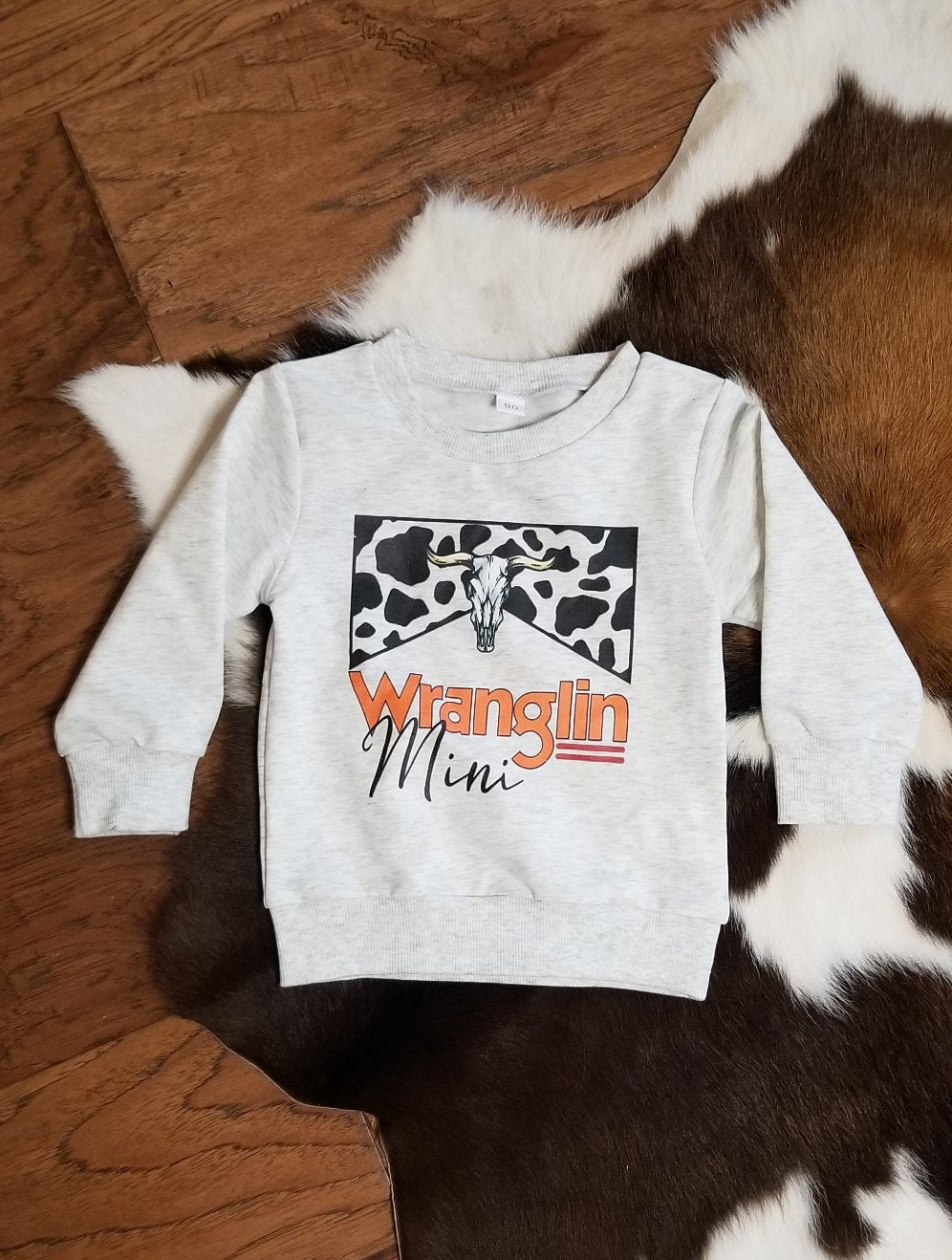 Wranglin Mini Sweatshirt | Western Kids Unisex Cow Print Sweatshirt