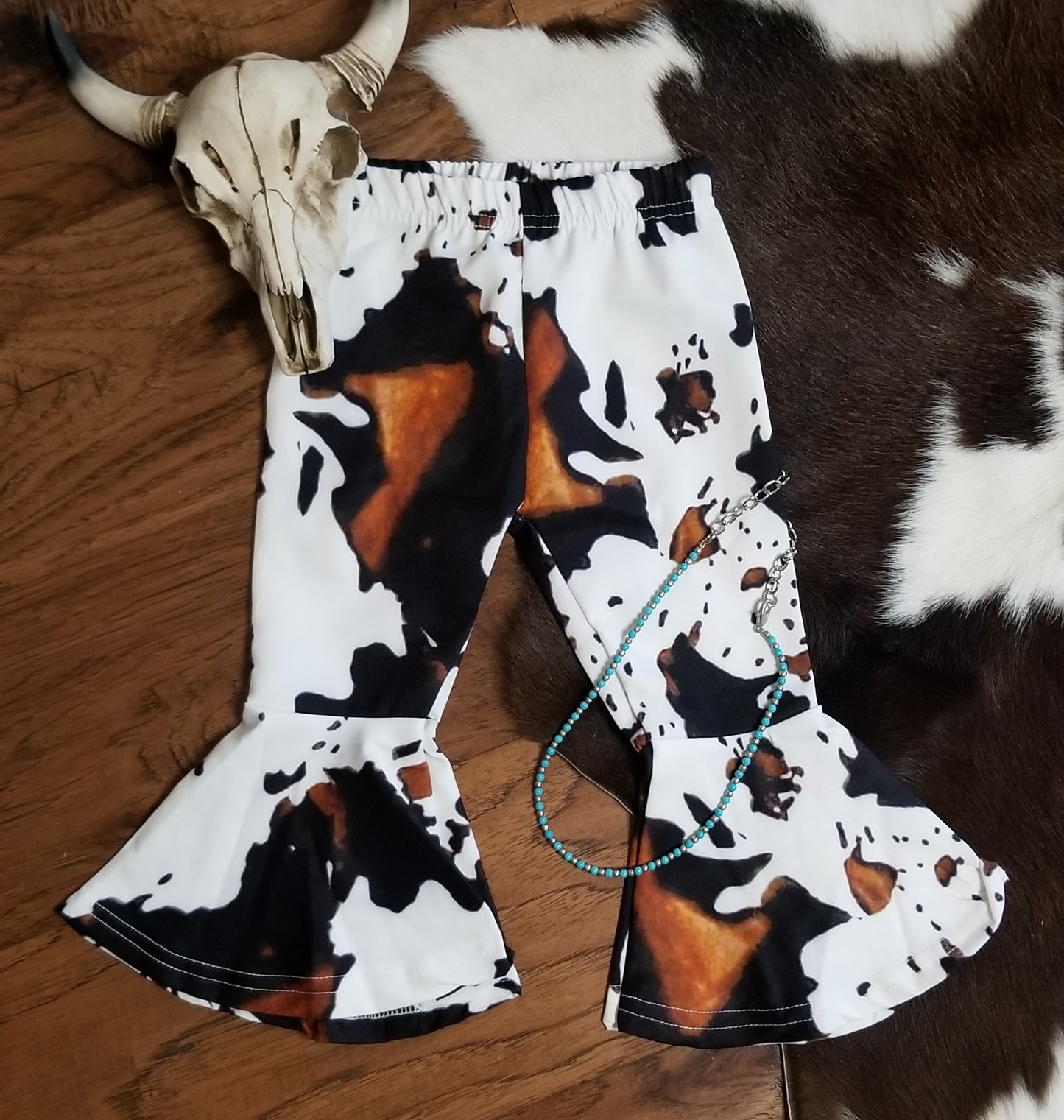 Girls Cowprint Flares | Western Girls Cow Print Bell Bottom Pants