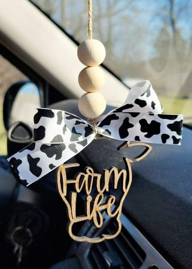 Cow Themed Car Charm | Western Cowgirl Rearview Mirror Car Charm Ornament