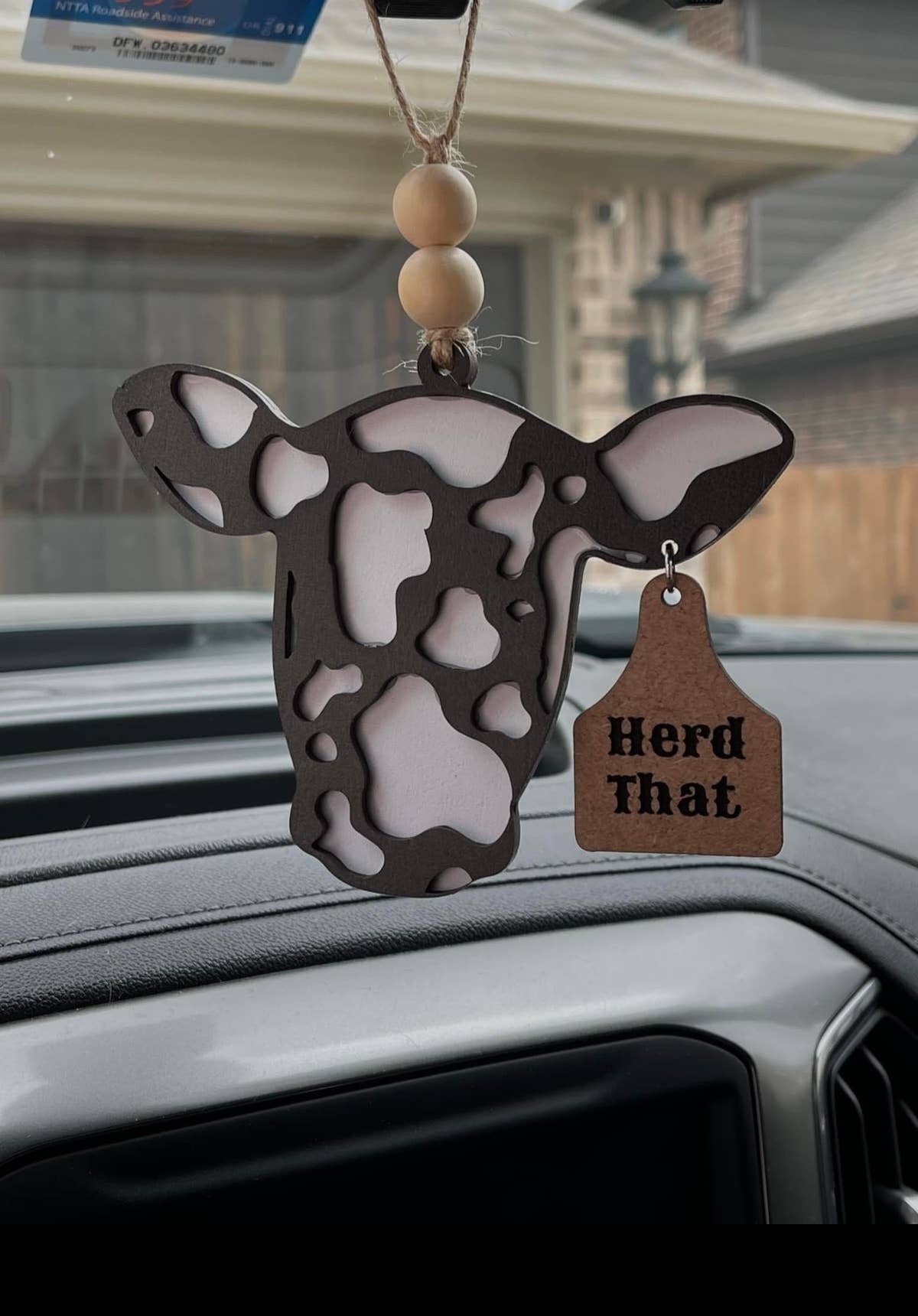 Cow Car Charms | Western Cowgirl Wooden Rearview Mirror Car Charm