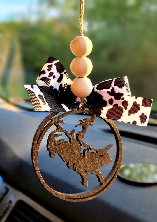 Cowboy Bull Rider Car Charm | Western Cowgirl Rearview Mirror Car Charm Ornament