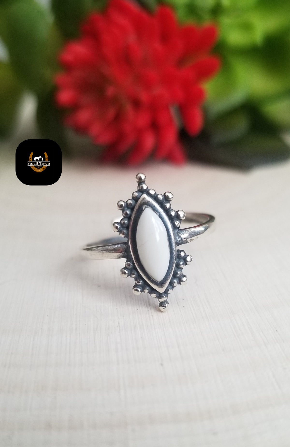 Kal White Agate Ring | Western Cowgirl Sterling Silver Turquoise Adjustable Ring