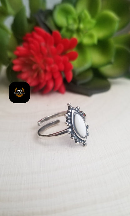 Kal White Agate Ring | Western Cowgirl Sterling Silver Turquoise Adjustable Ring