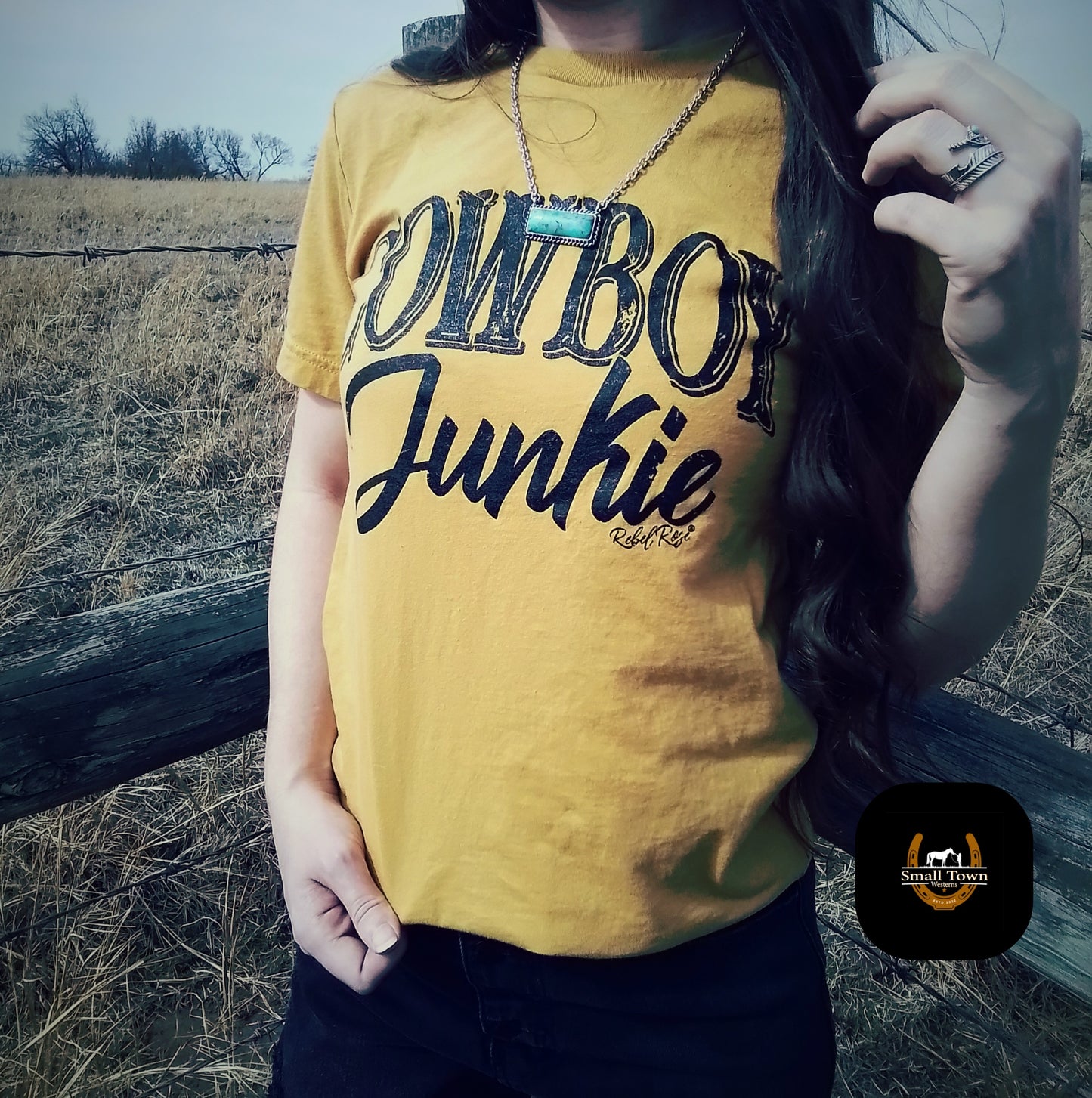 Cowboy Junkie Tee | Western Cowgirl Mustard Yellow Graphic Tee