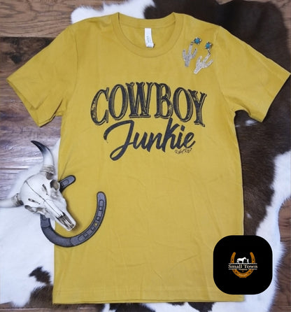 Cowboy Junkie Tee | Western Cowgirl Mustard Yellow Graphic Tee