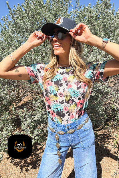 Cowtown Cozumel Top | Western Hawaiian Cow Print Cowgirl Top