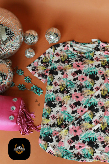 Cowtown Cozumel Top | Western Hawaiian Cow Print Cowgirl Top