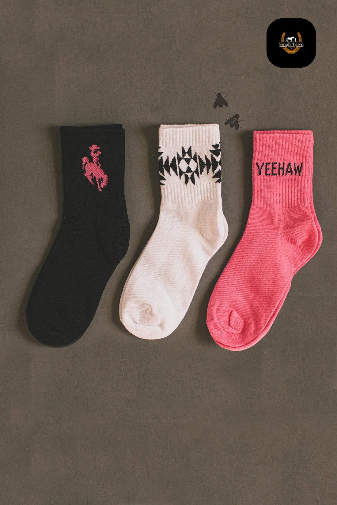 Sock Em Silly - Pop | Western Cowgirl Crew Socks 3-Pack Pink Black White