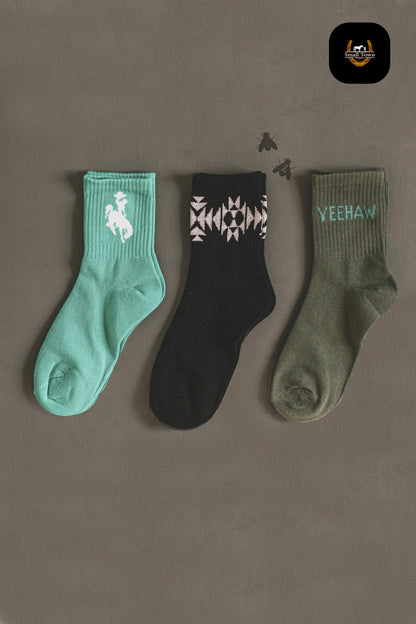 Sock Em Silly - Kingman | Western Cowgirl Crew Socks 3-Pack Turquoise