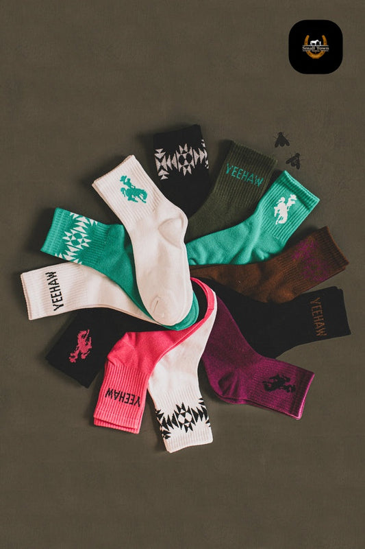 Sock Em Silly - Pop | Western Cowgirl Crew Socks 3-Pack Pink Black White