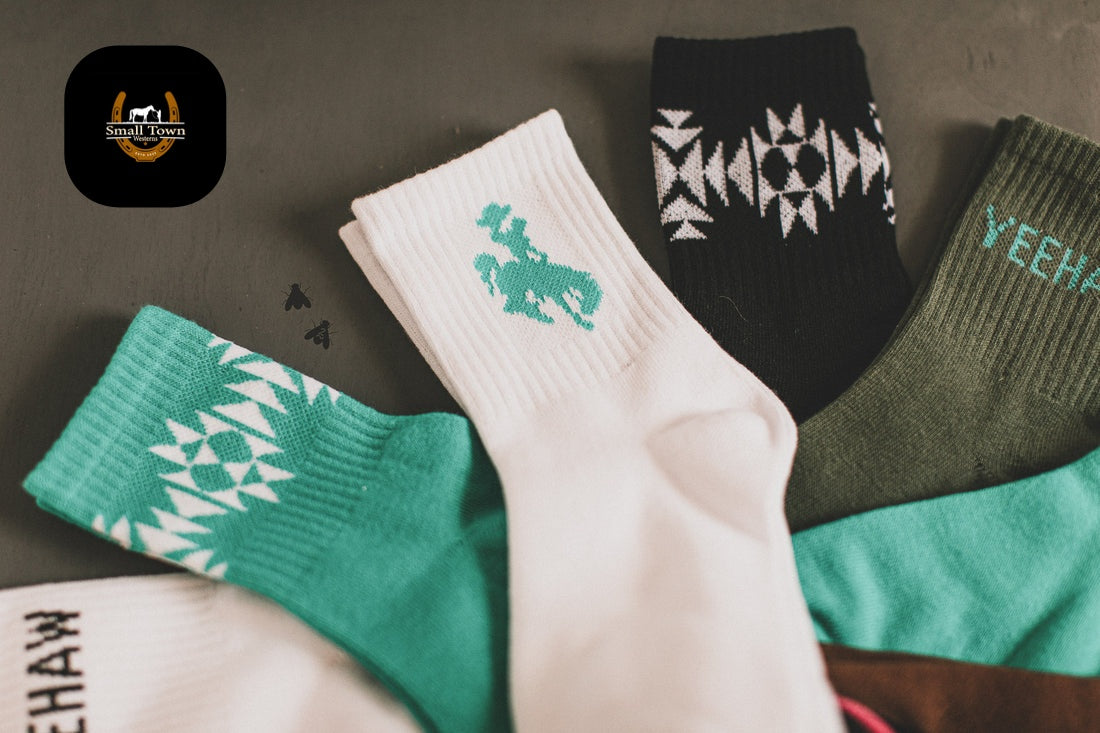 Sock Em Silly - Crisp | Western Cowgirl Crew Socks 3-Pack White Turquoise