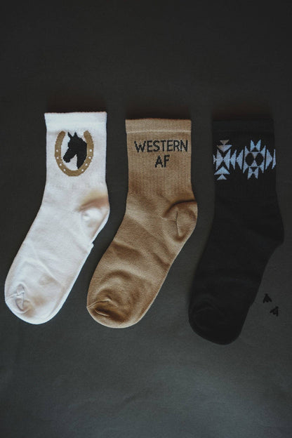 Sock Em Silly - Western AF | Western Cowgirl Crew Socks 3-Pack