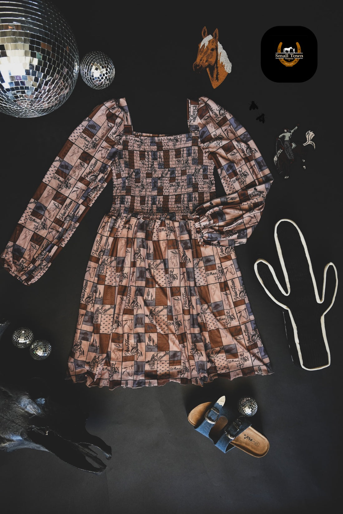 Coastal Cowgirl Dress | Western Check Print Cowgirl Mesh Dress