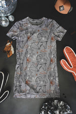 Load image into Gallery viewer, Cosmic Cowtown Dress | Western Print Cowgirl Mesh T-Shirt Dress
