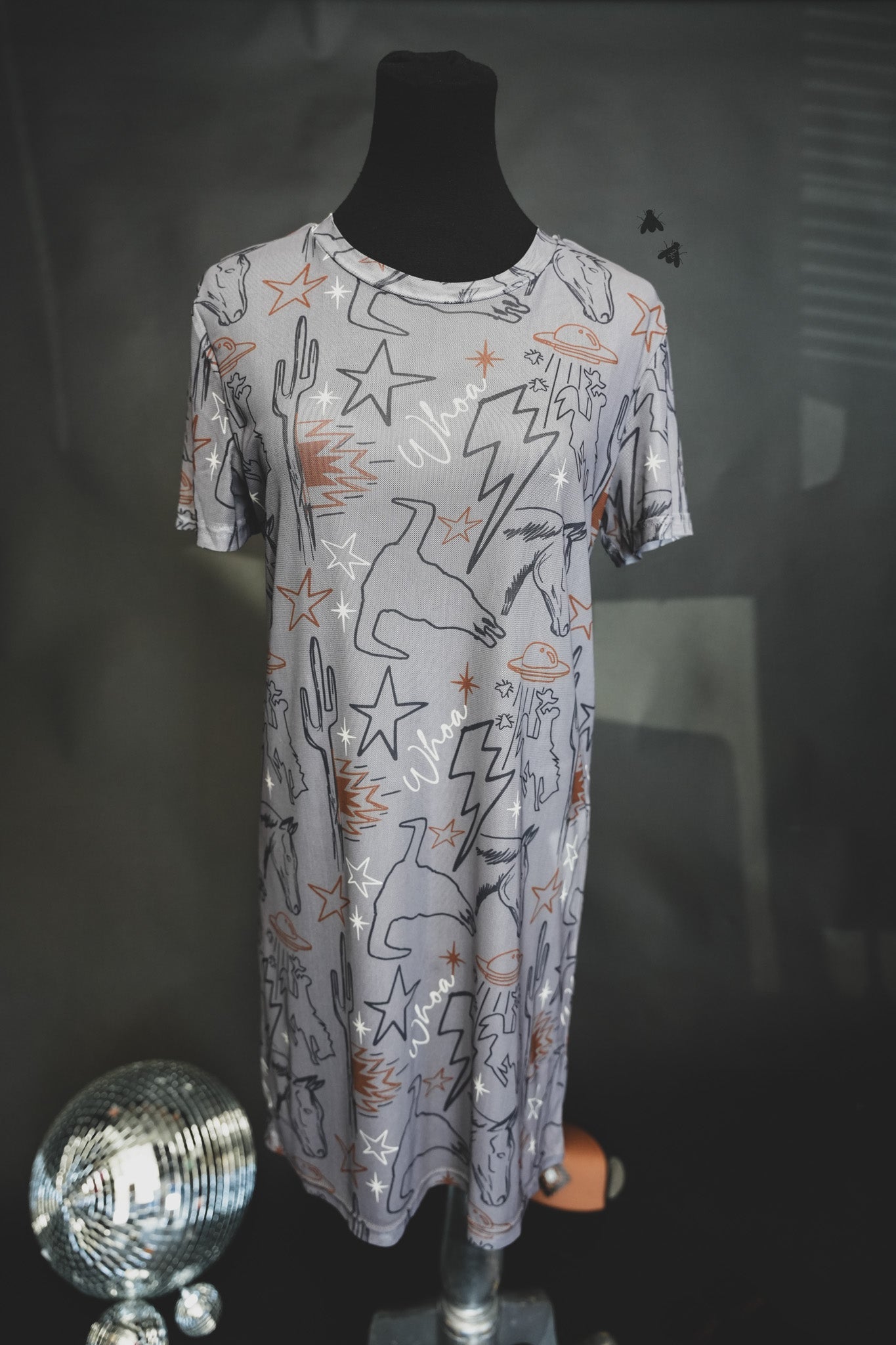 Cosmic Cowtown Dress | Western Print Cowgirl Mesh T-Shirt Dress