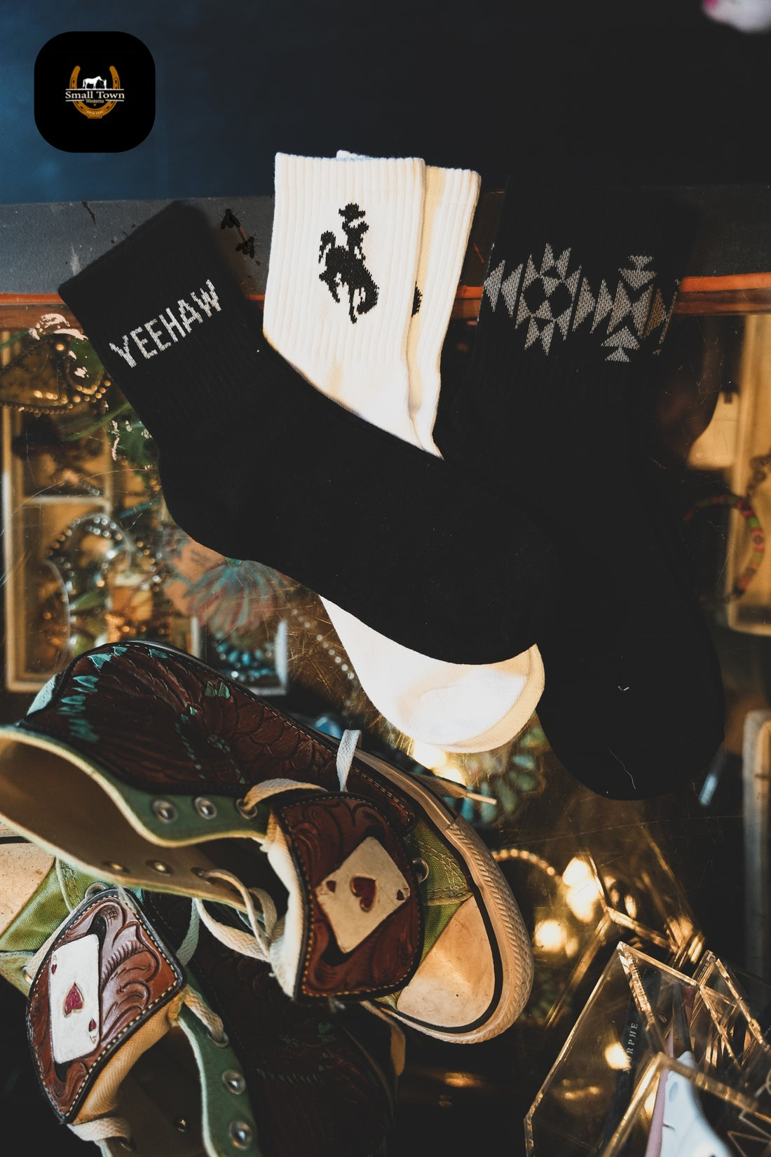 Sock Em Silly - Monochrome | Western Cowgirl Crew Socks 3-Pack Black White