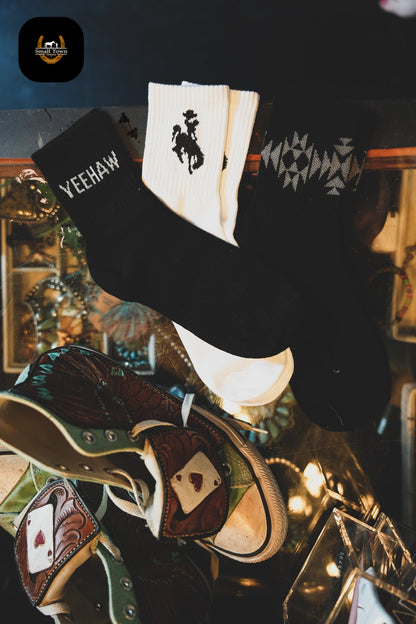 Sock Em Silly - Monochrome | Western Cowgirl Crew Socks 3-Pack Black White