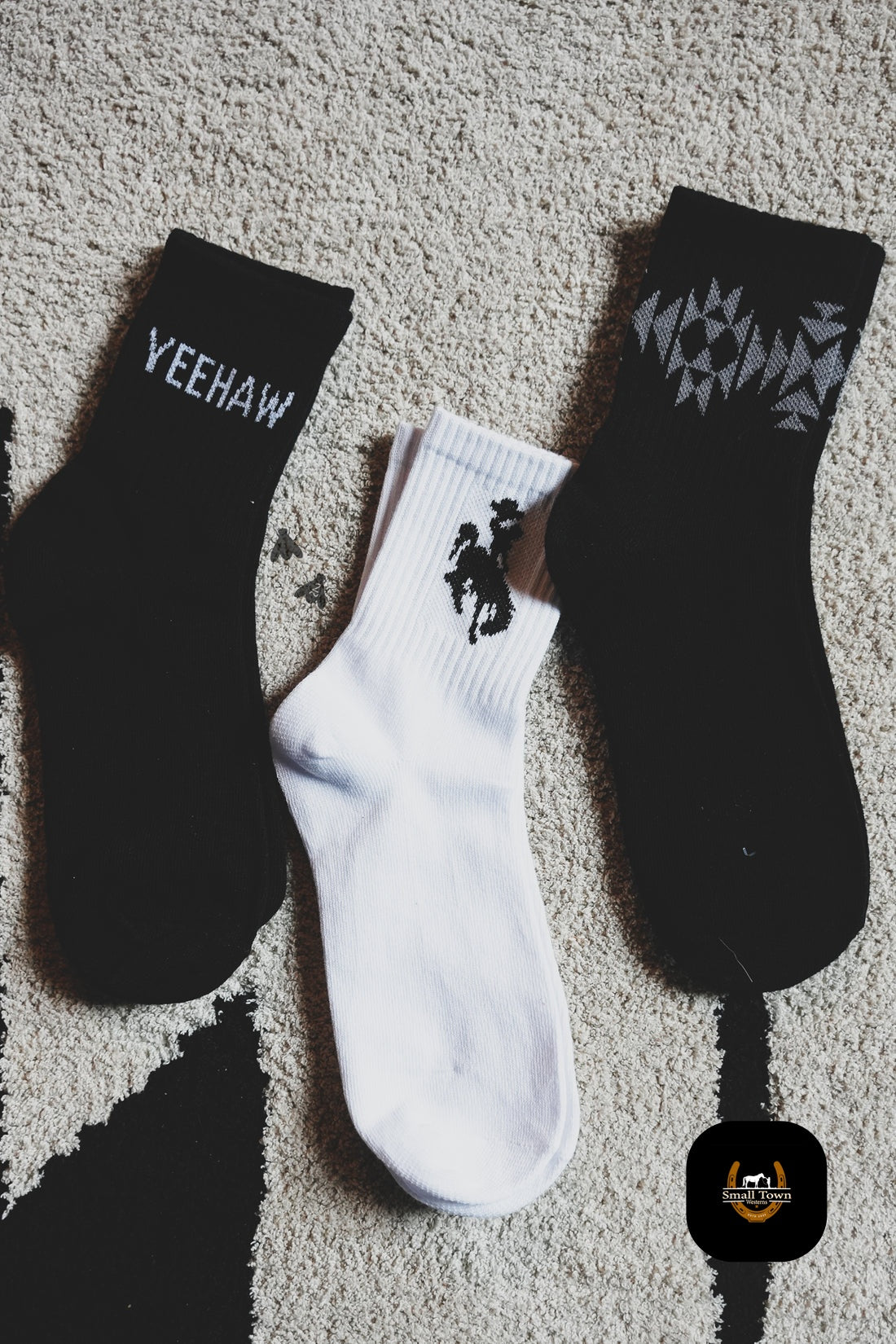 Sock Em Silly - Monochrome | Western Cowgirl Crew Socks 3-Pack Black White