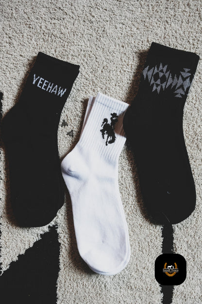 Sock Em Silly - Monochrome | Western Cowgirl Crew Socks 3-Pack Black White