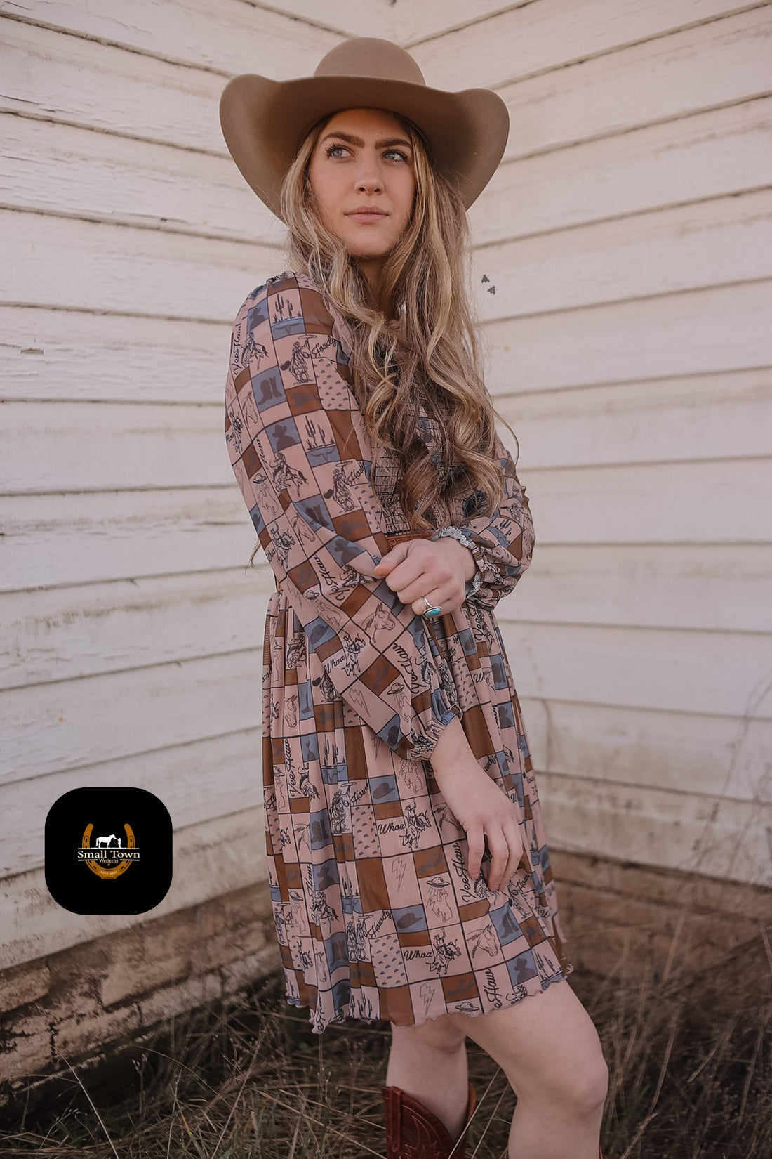 Coastal Cowgirl Dress | Western Check Print Cowgirl Mesh Dress