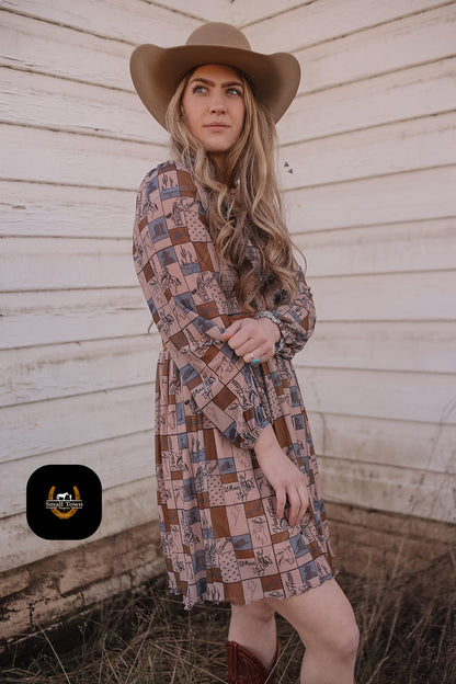 Coastal Cowgirl Dress | Western Check Print Cowgirl Mesh Dress