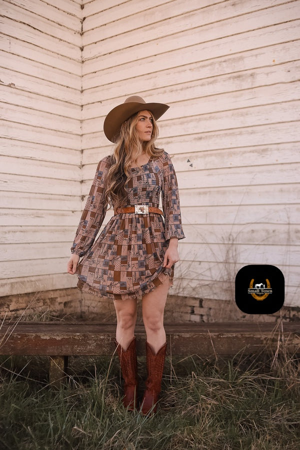 Coastal Cowgirl Dress | Western Check Print Cowgirl Mesh Dress
