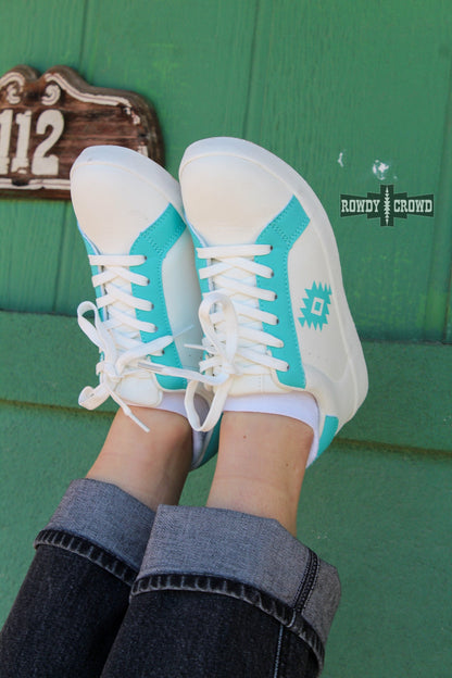 Aztec Sky Sneakers | Western Cowgirl Aztec Turquoise White Sneakers