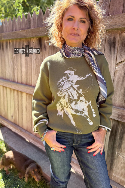 Olive Wild & Western Sweater | Western Cowgirl Bronc Rider Knit Sweater