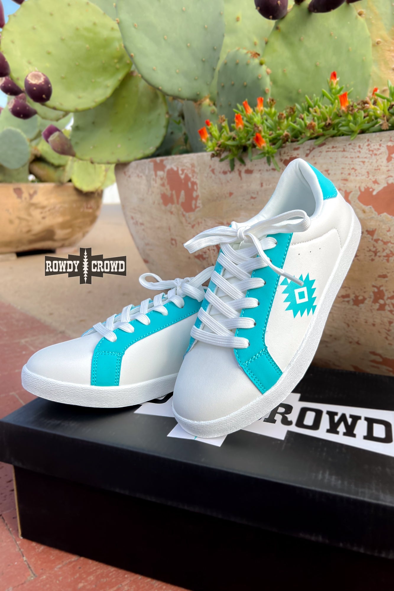 Aztec Sky Sneakers | Western Cowgirl Aztec Turquoise White Sneakers