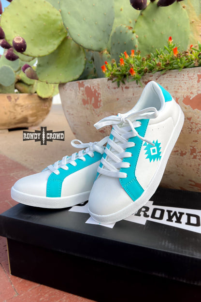 Aztec Sky Sneakers | Western Cowgirl Aztec Turquoise White Sneakers