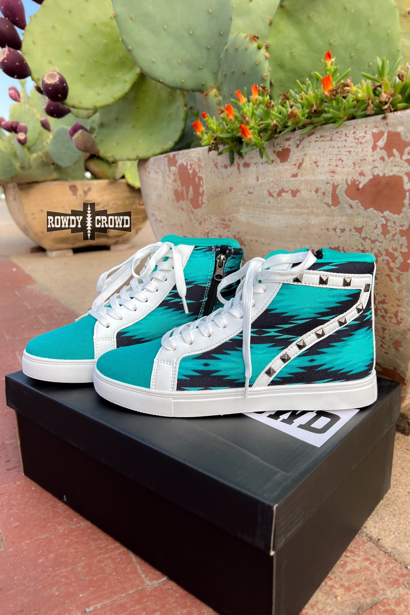 Heartland Hightops | Western Cowgirl Aztec High Top Sneakers Turquoise