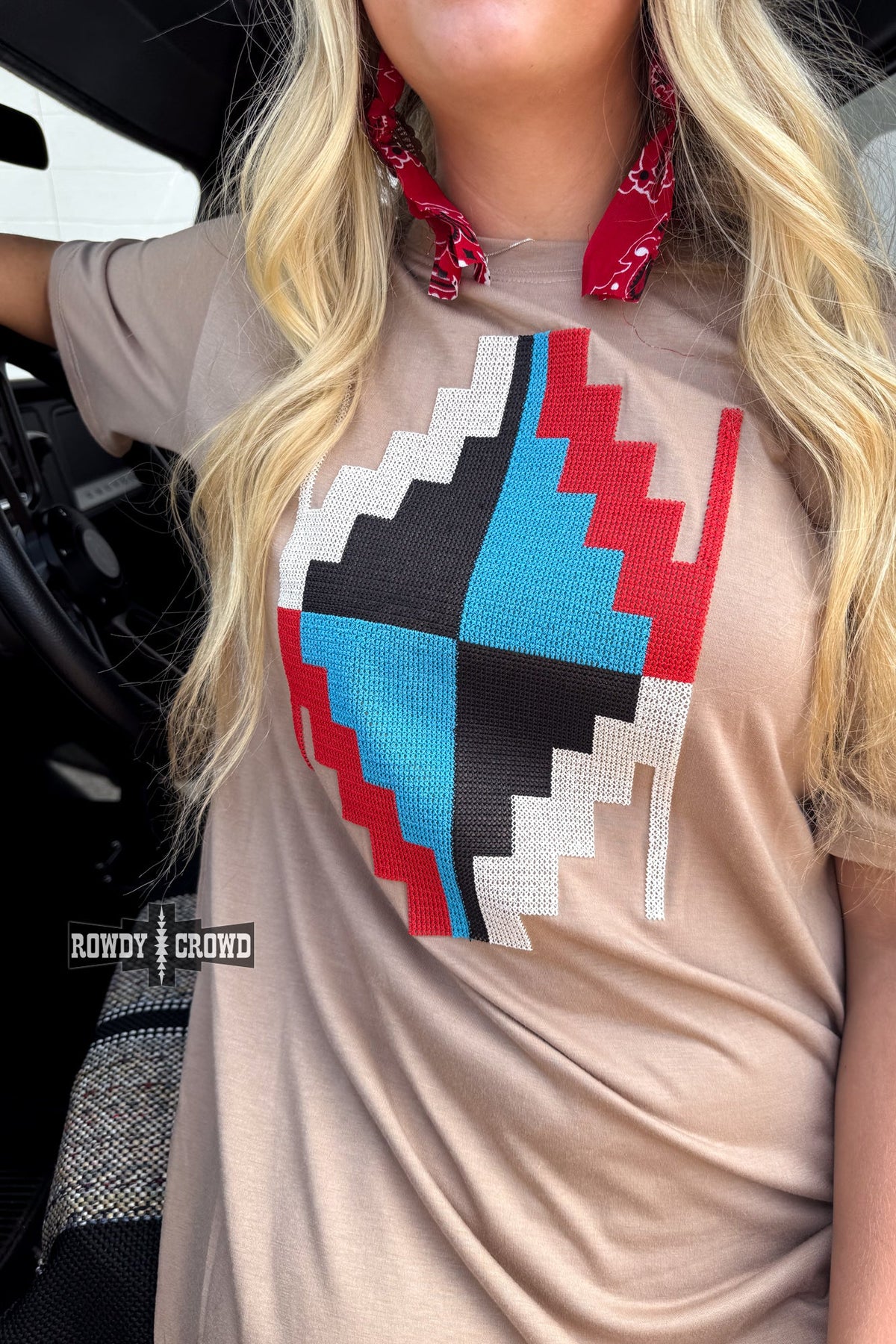 Alamosa Aztec Dress | Western Aztec Cowgirl T-Shirt Dress Taupe
