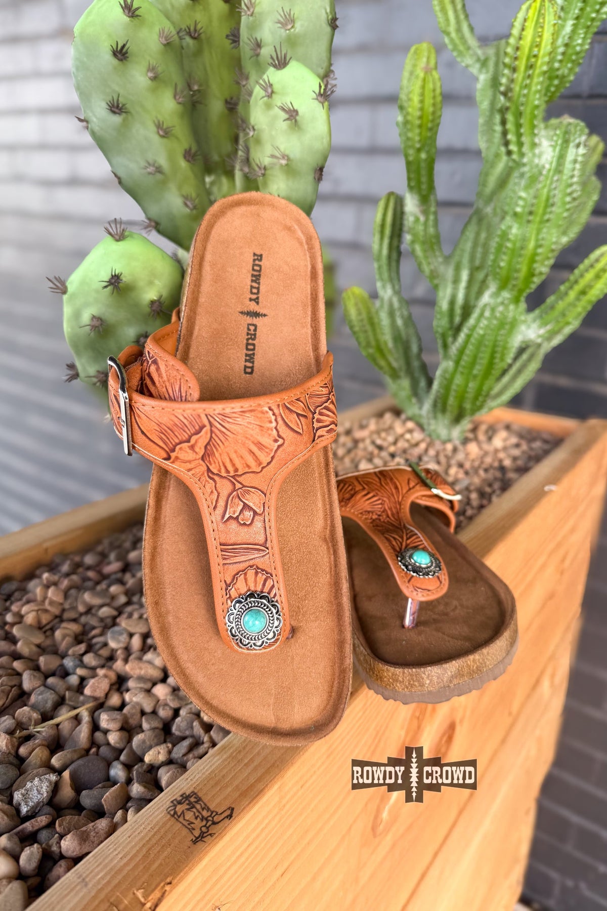 Sunland Sandals | Western Cowgirl Turquoise Concho Leather Sandals