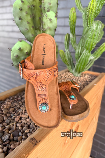 Sunland Sandals | Western Cowgirl Turquoise Concho Leather Sandals