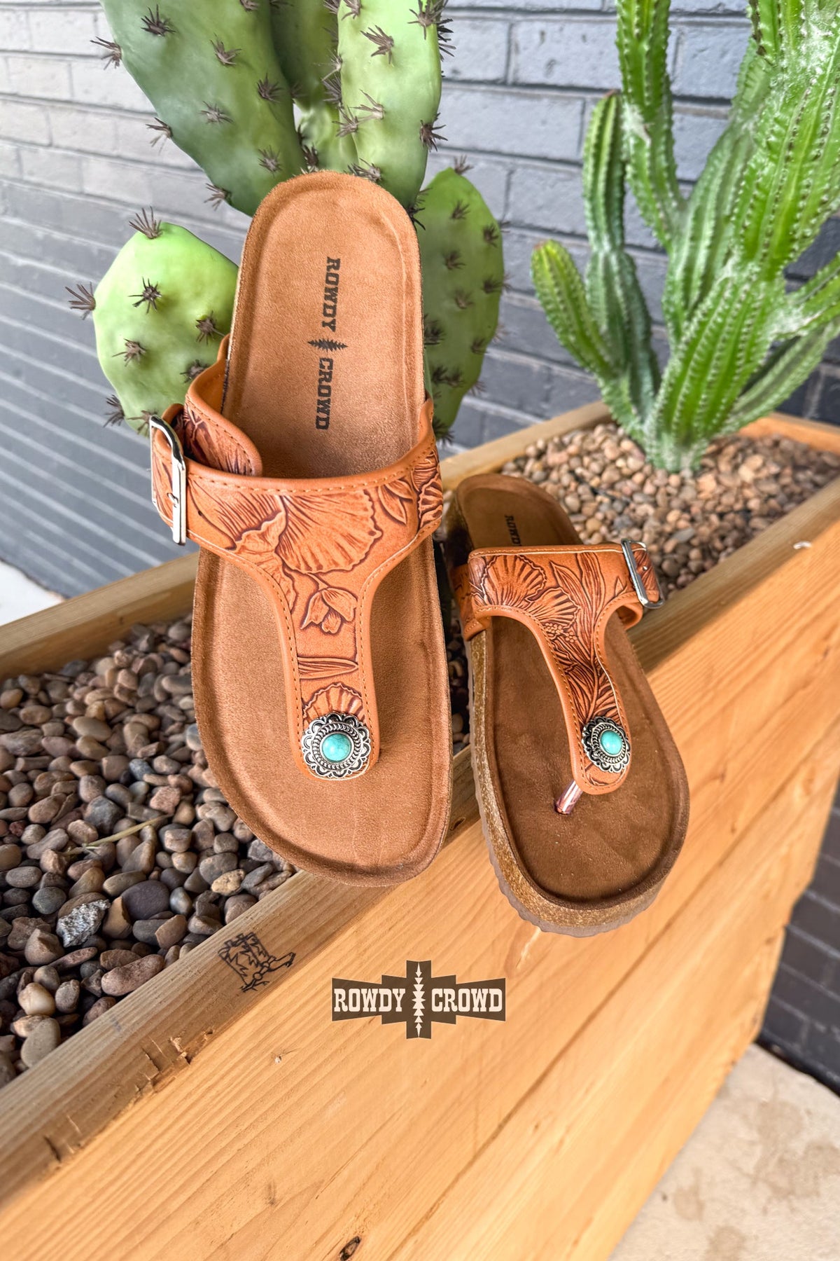 Sunland Sandals | Western Cowgirl Turquoise Concho Leather Sandals