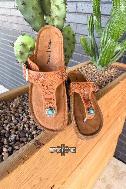 Sunland Sandals | Western Cowgirl Turquoise Concho Leather Sandals